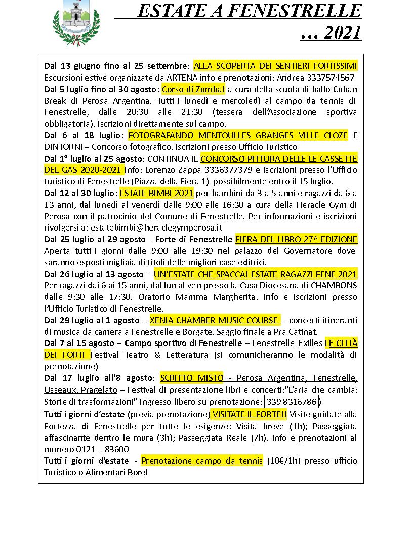 Programma Manifestazioni Fenestrelle 2021